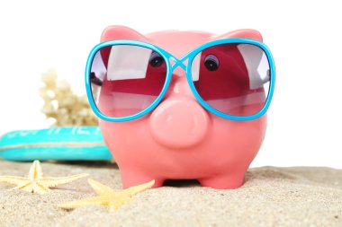 Piggy bank with sunglasses clipart