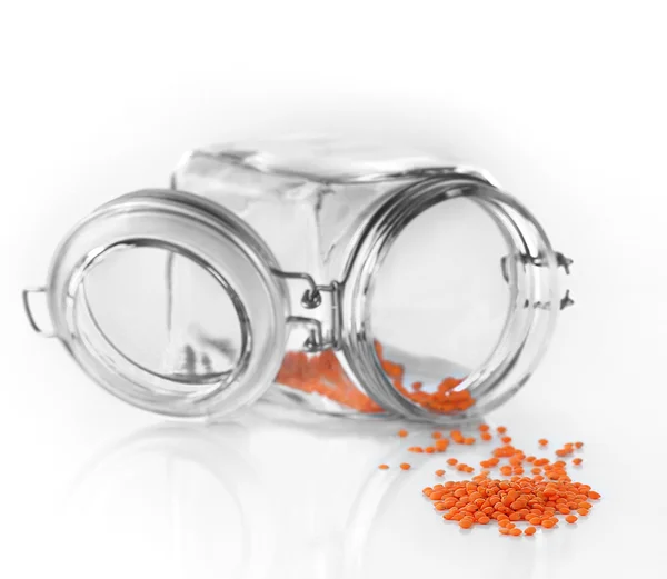 Remnants of lentils in glass jar — Stock Photo, Image