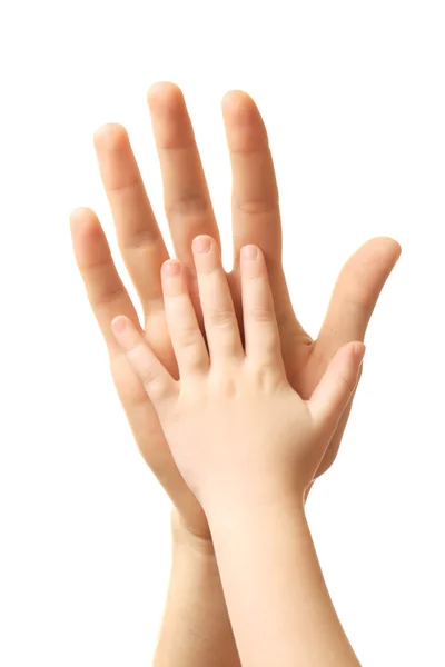 Heart in child and father hands isolated on white — Stock Photo, Image