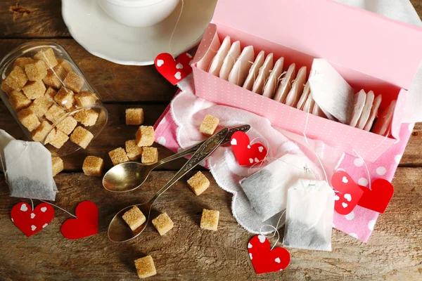 Heart shaped teabag tags — Stock Photo, Image