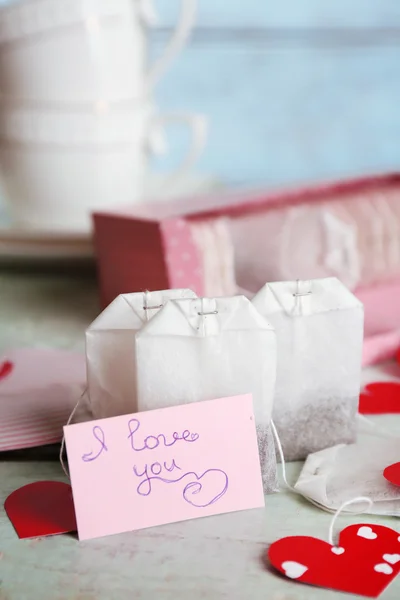 Heart shaped teabag tags — Stock Photo, Image