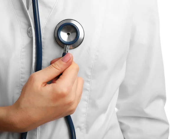 Stethoscope with heart in doctor hands — Stock Photo, Image