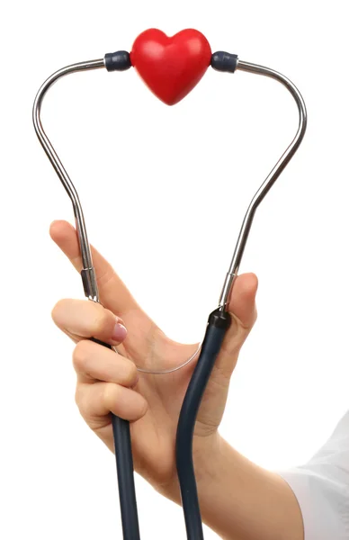 Stéthoscope avec cœur dans les mains du médecin — Photo