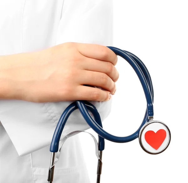 Stethoscope with heart in doctor hands — Stock Photo, Image