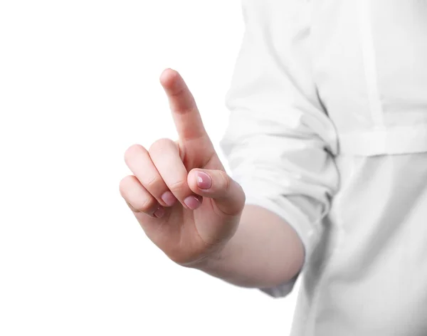 Close-up of doctor hand working with virtual screen Royalty Free Stock Photos