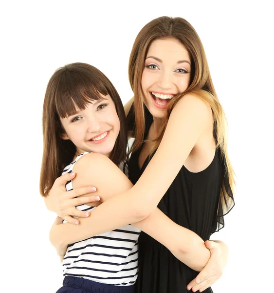 Two beautiful girls isolated on white — Stock Photo, Image