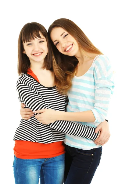 Two beautiful girls isolated on white — Stock Photo, Image