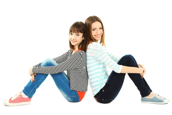 Duas meninas bonitas isoladas no branco — Fotografia de Stock