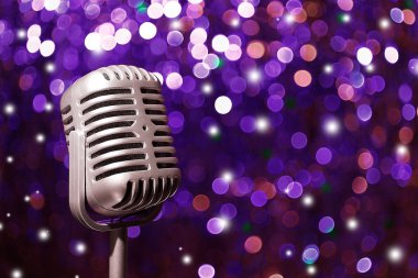 Retro microphone on bright background, Karaoke concept clipart