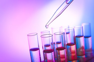 Sıvı test tüpleri yakın çekim birine ekleyerek pipet