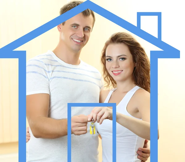 Loving couple in drawing house — Stock Photo, Image