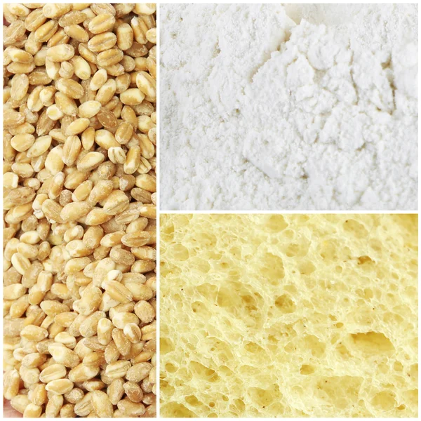 Weizen, Mehl und Brotcollage — Stockfoto