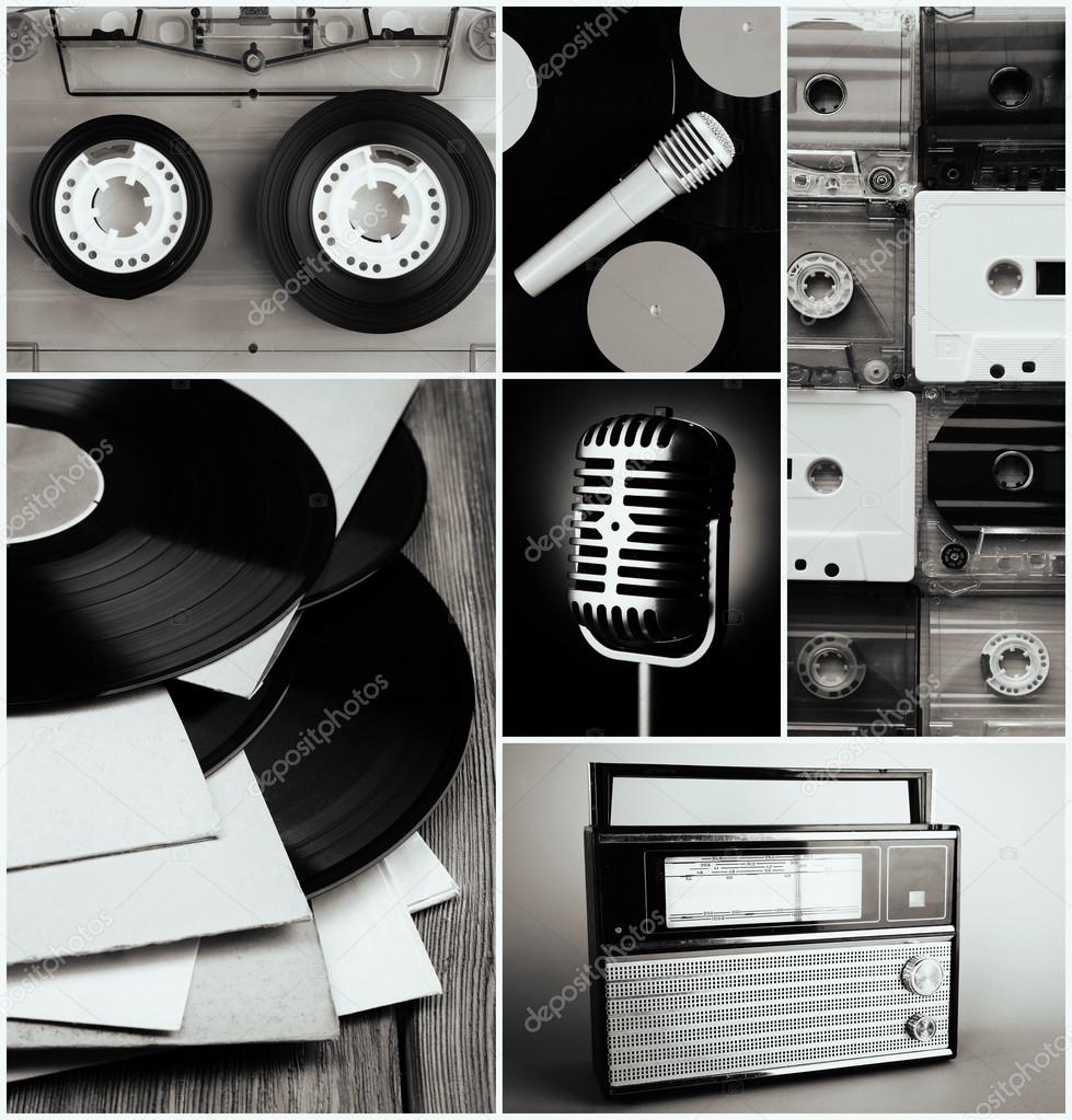 Vintage wall with vinyl records and audio cassettes Photograph by