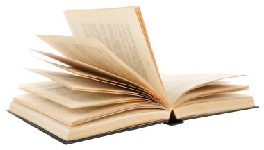 Açılmış kitap beyaz üzerine izole edilmiş