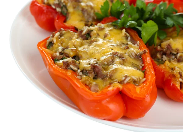 Stuffed red peppers on plate close up — Stock Photo, Image