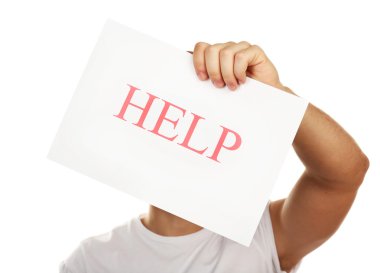 Kağıdın yardımıyla erkek elinde beyaz izole işareti