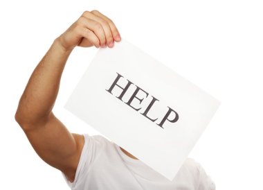 Kağıdın yardımıyla erkek elinde beyaz izole işareti