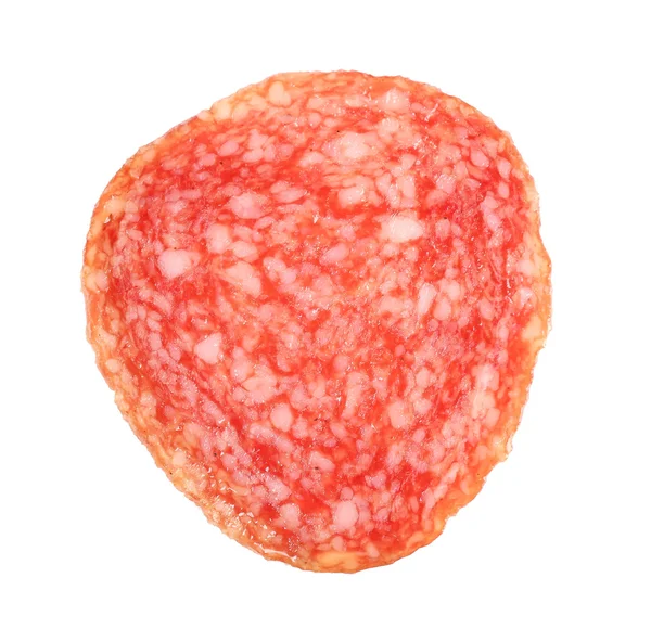 Plakje salami geïsoleerd op witte achtergrond — Stockfoto
