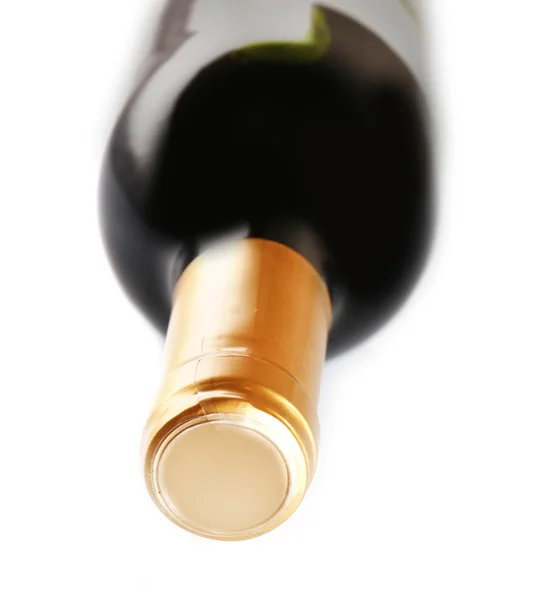 Kırmızı şarap şişesi yalan, beyaz izole — Stok fotoğraf