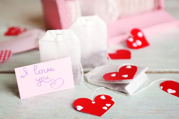 Heart shaped teabag tags — Stock Photo, Image