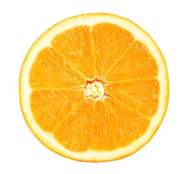 Fatia suculenta de laranja isolada em branco — Fotografia de Stock