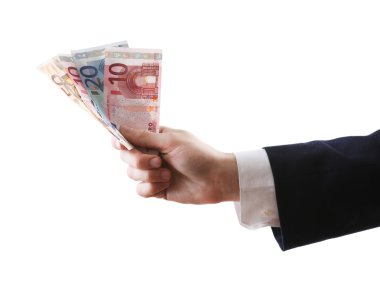 beyaz izole para ile el