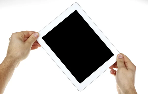 Mãos segurando tablet pc Isolado em branco — Fotografia de Stock