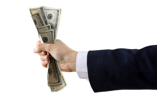 Hand with money isolated on white