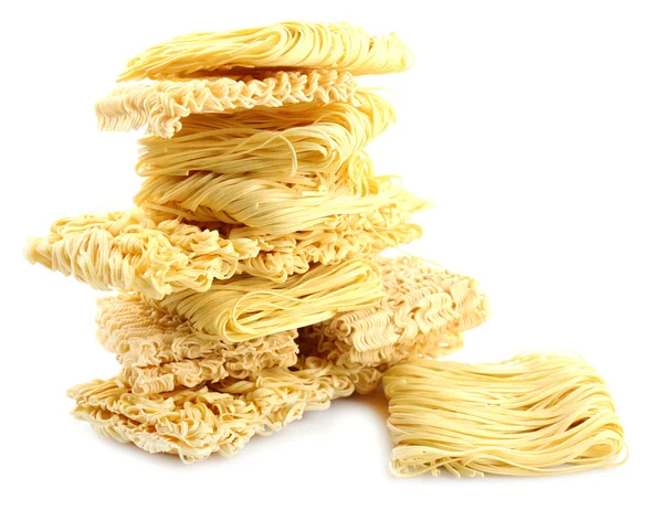 Different dry instant noodles isolated on white — Stock Photo, Image