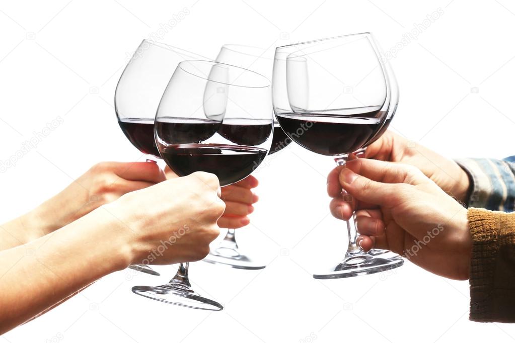 Clinking glasses of red wine — Stock Photo © belchonock 65015823