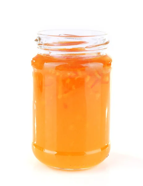 Homemade jar of orange jam isolated on white background — Stock Photo, Image