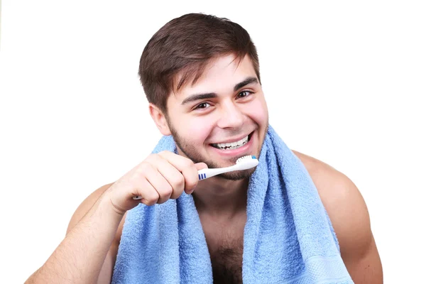 Hombre con cepillo de dientes —  Fotos de Stock