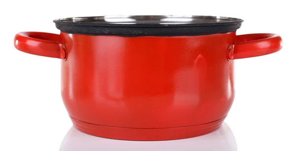 Enamel saucepan isolated on white — Stock Photo, Image