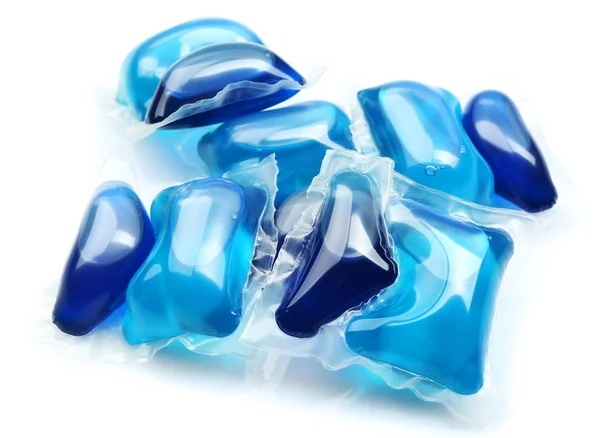 Cápsulas de gel con detergente para ropa aislado en blanco —  Fotos de Stock
