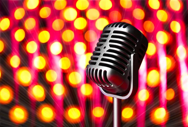 Retro microphone on bright background, Karaoke concept — Stock Photo, Image