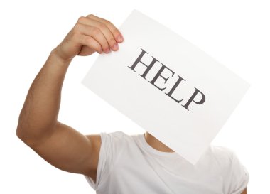 Kağıdın yardımıyla erkek elinde beyaz izole işareti