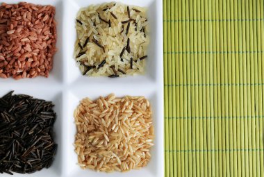 Pirinç bambu zemin üzerine plaka üzerinde farklı türleri