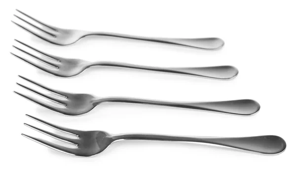 Metal small dessert forks isolated on white — Stock Photo, Image