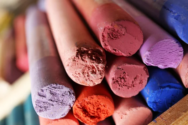 Colorful chalk pastels in box close up — Stock Photo, Image