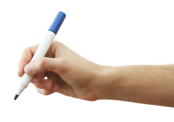 Мужская рука с маркером изолированы на белом — стоковое фото