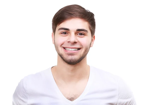 Портрет улыбающегося молодого человека, изолированного на белом — стоковое фото