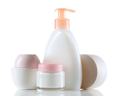 Grup üzerinde beyaz izole Kozmetik Şişeler