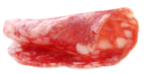 Fetta di salame isolata su fondo bianco — Foto Stock