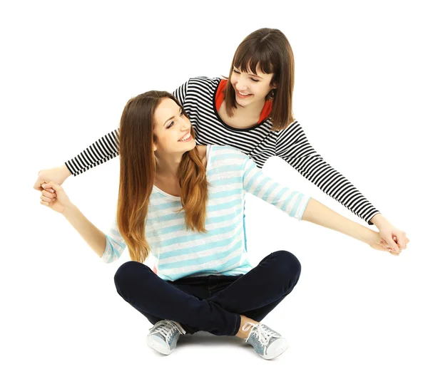 Two beautiful girls isolated on white — Stock Photo, Image