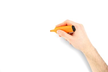 Erkek el beyaz izole renkli marker ile