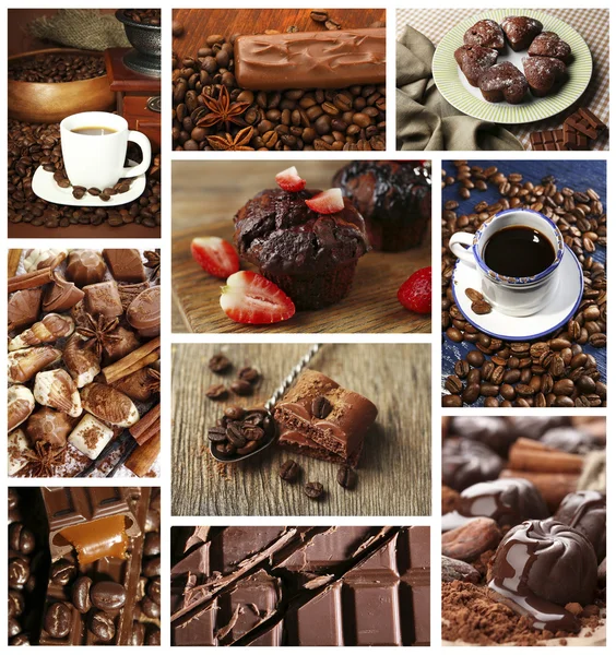 Kaffe och choklad, välsmakande collage — Stockfoto