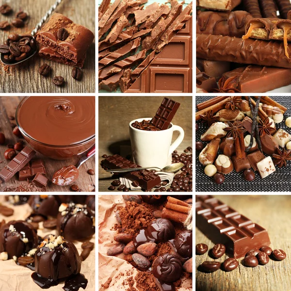 Kaffe och choklad, välsmakande collage — Stockfoto