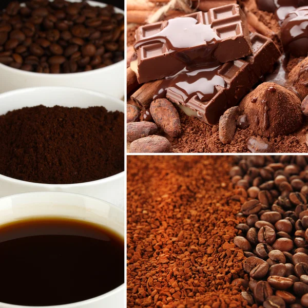Coffee and chocolate, tasty collage — Stock Photo, Image