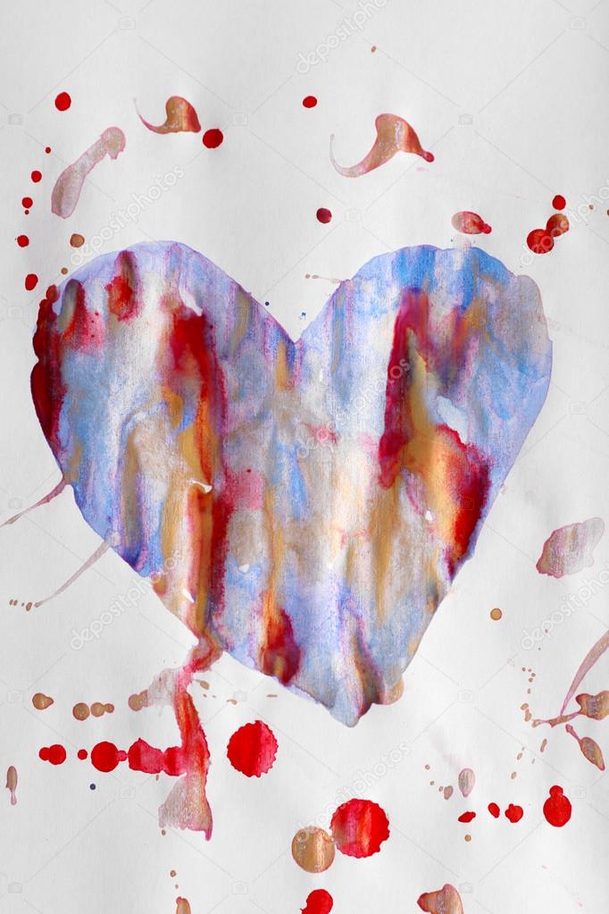 Painted heart over white paper background