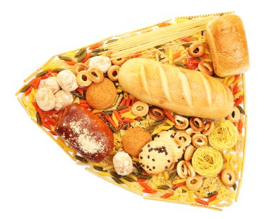 Ekmek, makarna ve fırın ürünleri üzerinde beyaz izole